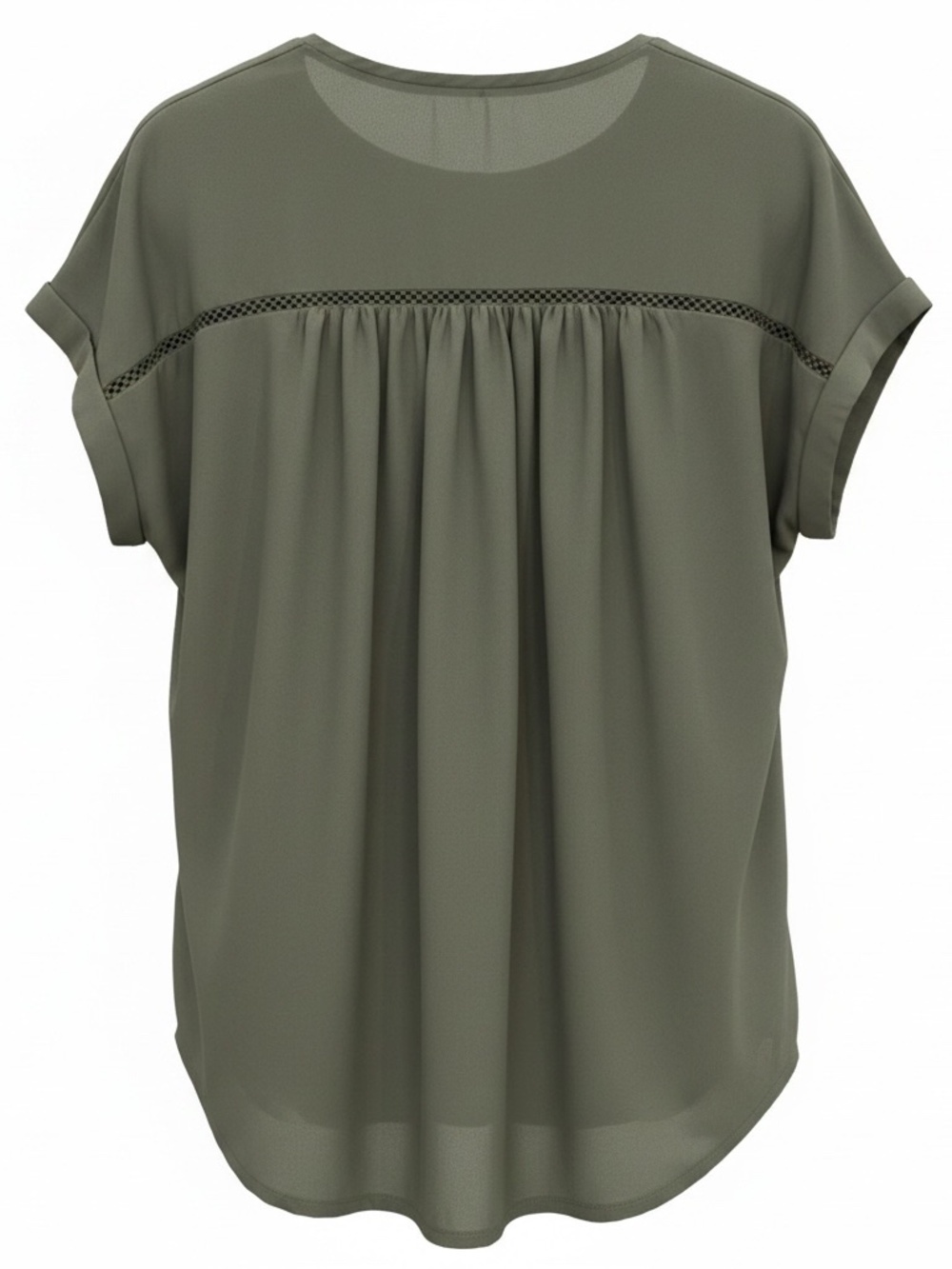 LOFT- olive green mixed-media short-sleeve blouse